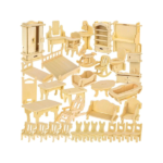 Set mobilier din lemn pentru păpuși, 34 piese