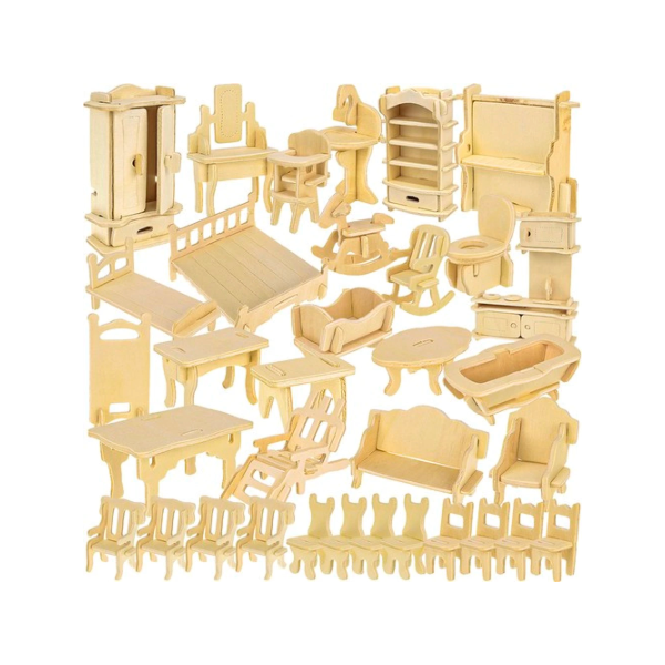 Set mobilier din lemn pentru păpuși, 34 piese Set mobilier din lemn pentru păpuși, 34 piese